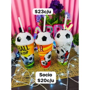 VASO MUNDIAL CON TAPA Y POPOTE